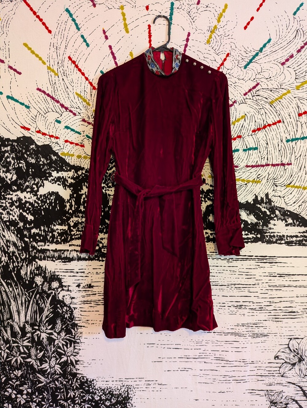 Vintage 60s 70s Holiday Velvet Mini Shift Dress